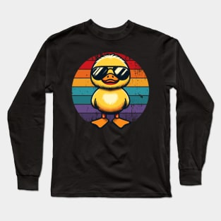 Cool Retro Yellow Duck in Sunglasses 70s 80s 90s Funny Duck Long Sleeve T-Shirt